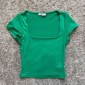 Green Square Neck Women Top